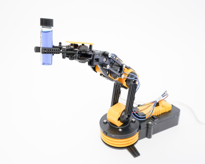 Articulated robotic arm on a white background